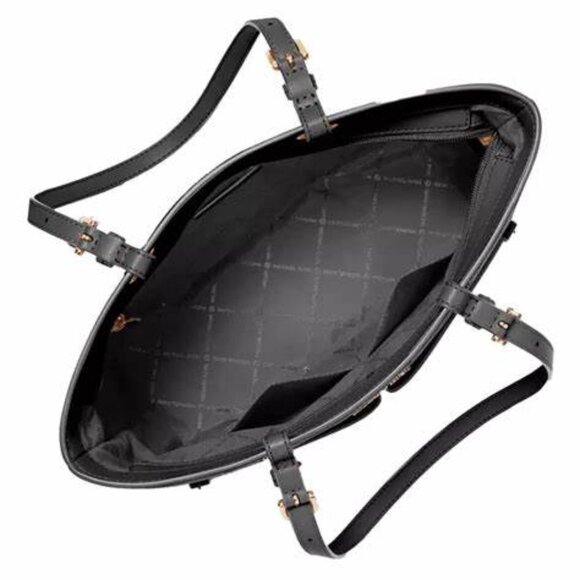 New Michael Kors Jet Set Travel Medium Double Pocket Tote Black - Picture 3 of 5